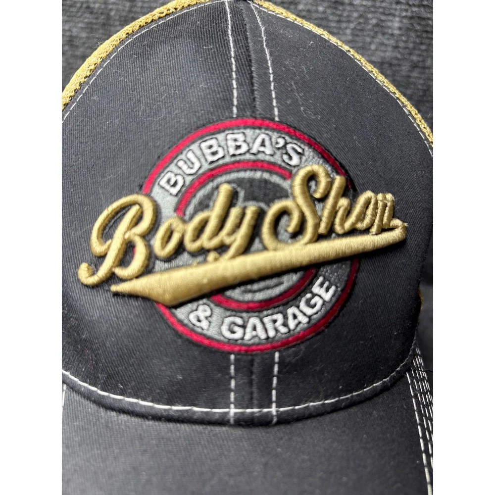Garage Wear SMI Bubbas Body Shop Garage Trucker Hat Black Yellow Mesh Snapback